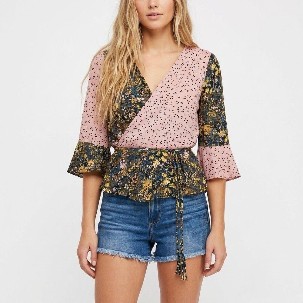 Urban Outfitters Floral Polka Dot Wrap Top Small Cottagecore Coquette Fairycore